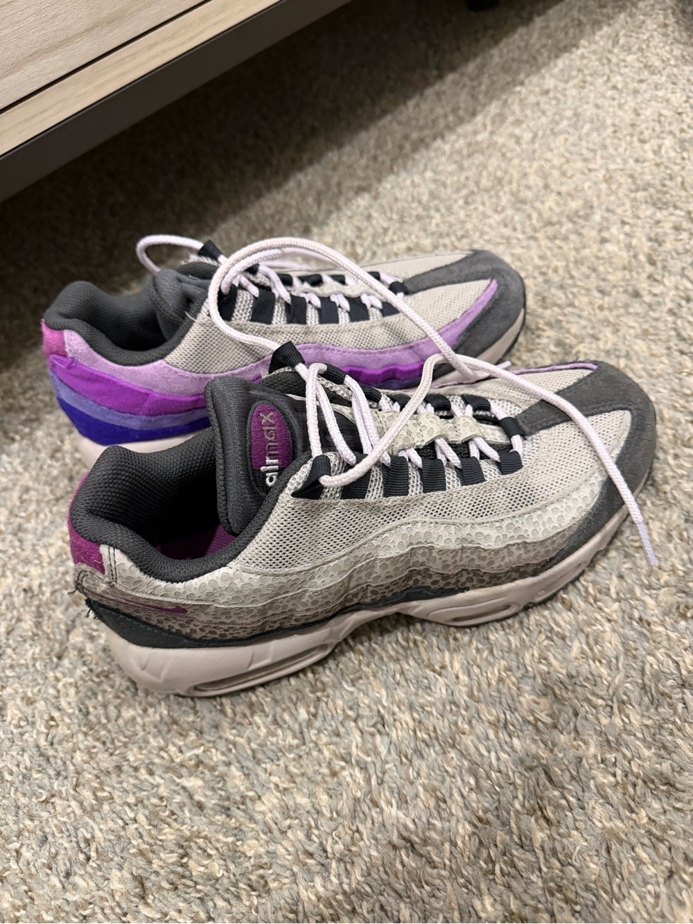 Nike Women's Grey and Purple Air Max 95 Sneakers